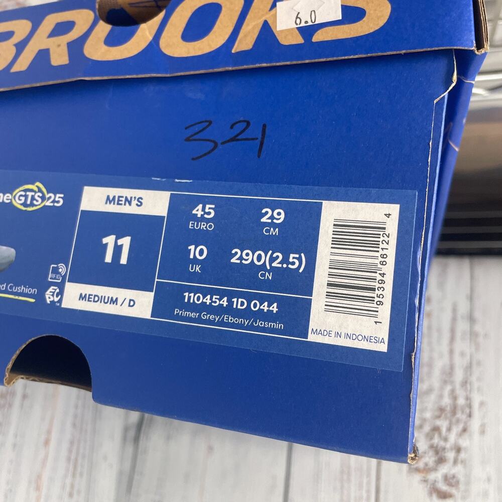 Brooks Adrenaline GTS 25 Mens Sz 11D Running Shoes Primer Grey Ebony Jasmin Yell - Picture 11 of 11